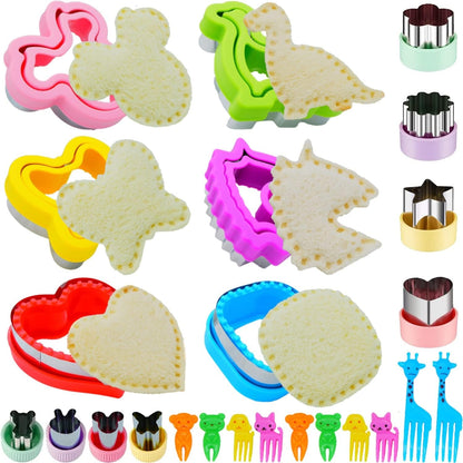 Uncrustable Sandwich Cutter, Crustless Sandwich Cutter and Sealer Set | 24PCS Sandwich Cookie Cutters & Forks, Heart Square Dino Mouse Butterfly Unicorn Shapes, Lunch & Bento Box Accessories1