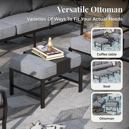 6-Piece Metal Patio Conversation Set, Fire Pit Table, 2 Ottomans4