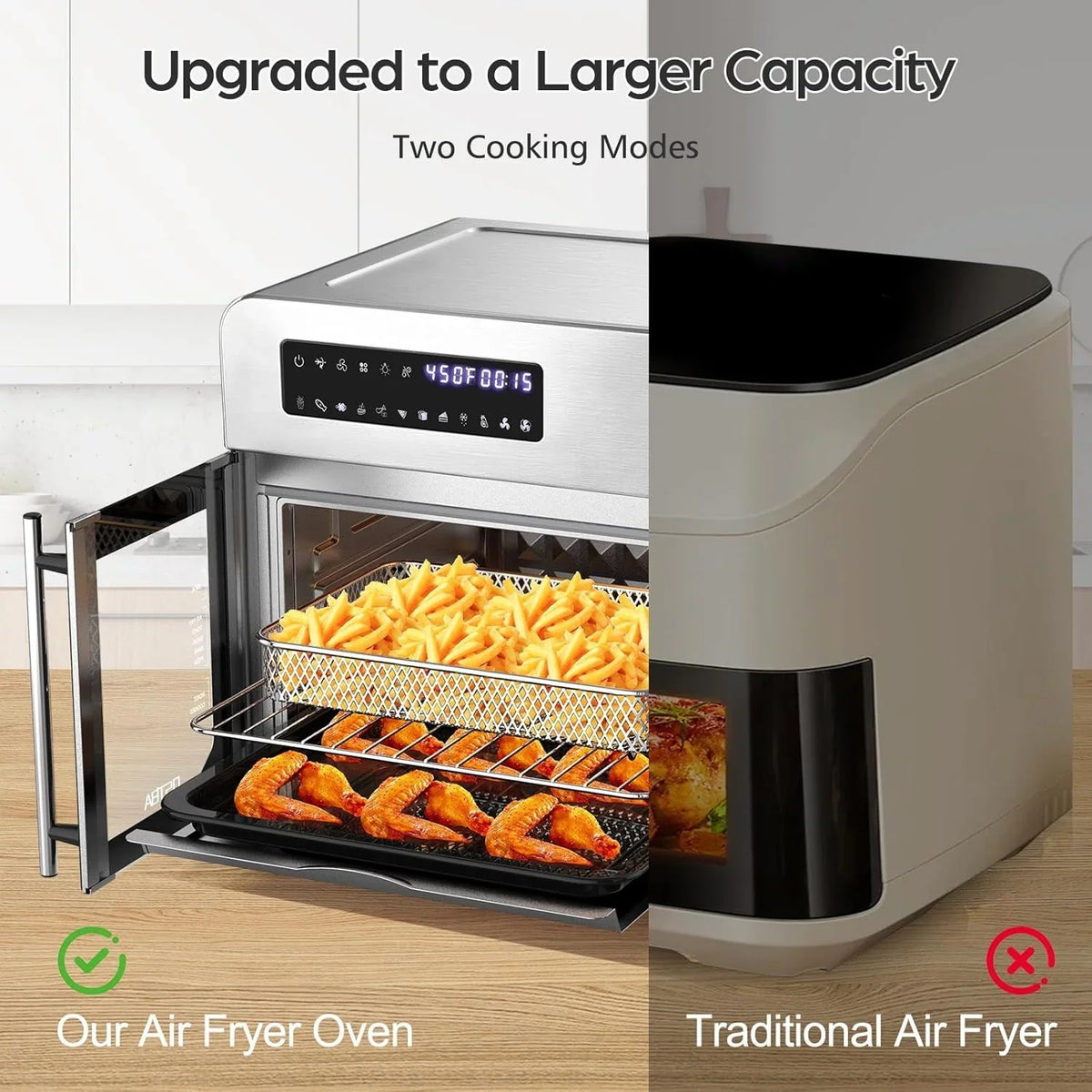 french-door-air-fryer-toaster-oven-combo-24qt-10-in-1-oven-1700w-heating-adjustable-fan-speed-rotisserie-function-102-recipe-book-removable-crumb-tray-stainless-steel-finish