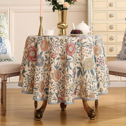Vintage Linen round Tablecloth,Diameter 55"-Flowershadow A2