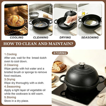 Cast Iron Bread Oven 6QT, Sourdough Bread Baking Pan with Lid | for Crispy Sourdough at Home - Dome Lid Locks Steam for Artisan Crust, 6QT Fits Family-Size Loaves7