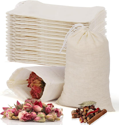 60 Pcs Spice Bags for Cooking, Muslin Reusable Tea Bag Drawstring Sachet | 3X4 Inch Unbleached Natural Cotton Bag for Soup, Loose Leaf Tea, Herb, Empty Cheese Cloth Bag for Straining1