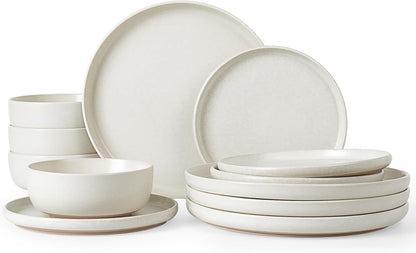 Milkyway 12-Piece Stoneware Dinnerware Set, Matte Beige White1