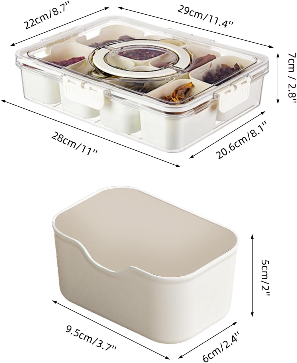 air-tight-snackle-box-container-divided-serving-tray-with-lid-handle-clear-snack-box-for-fruits-candy-nuts-portable-for-travel-daily-use-8-inside-containers-dishwasher-safe