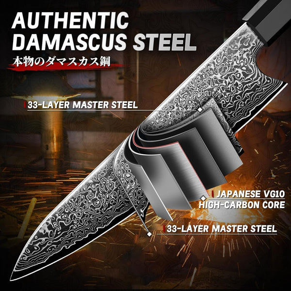 Damascus Knife Set 3 PCS - VG10 Kitchen Knife with Octagonal Handle3