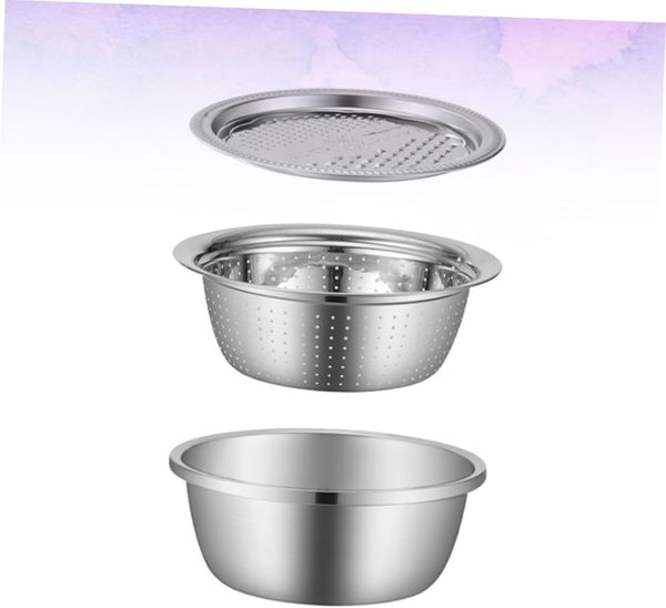 Stainless Steel 3 Piece Vegetable Slicer and Grater Draining Bowl Set8