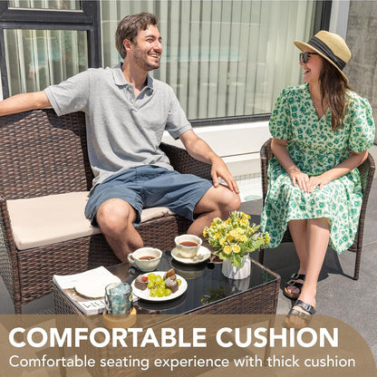 4 Pieces Outdoor Patio Furniture Set, PE Rattan Wicker Chairs(Brown)3