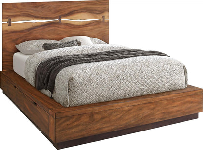 Coaster Home Furnishings – Winslow – Wood – Queen Platform Storage Bed with Tall Headboard, 4 Concealed Compartments, and Bow Tie Inlays – Bedroom – Smokey Walnut and Coffee Bean - 223250SQ4
