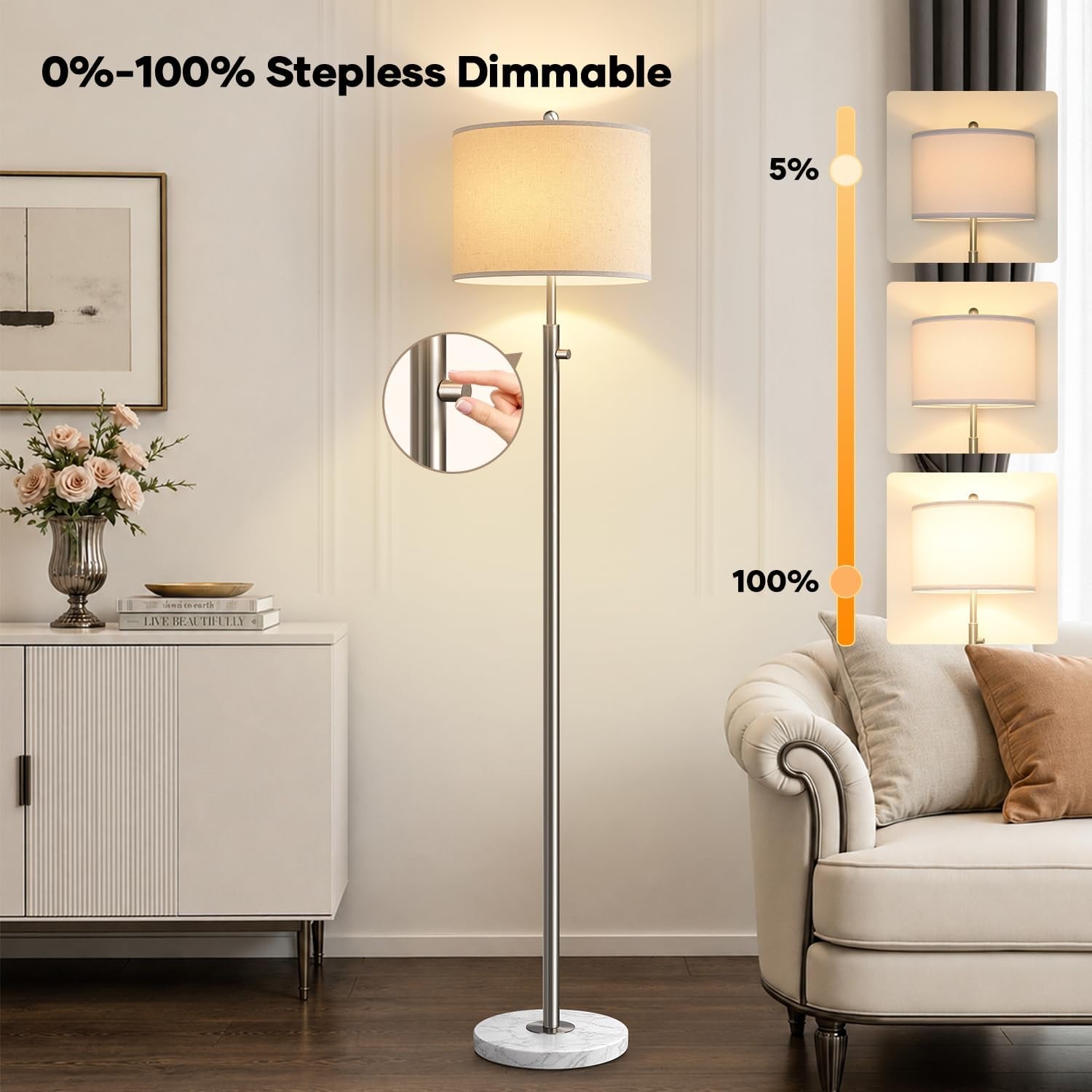 upgraded-dimmable-floor-lamp-for-living-room-11w-led-bulb-included-modern-standing-lamp-with-marble-base-tall-pole-light-with-linen-shade-for-bedroom-reading-office-corner-nursery-brushed-nickel