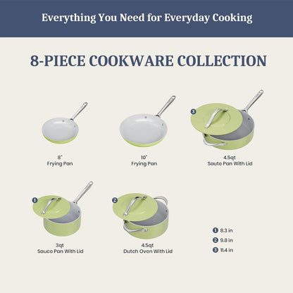 Premium G7 Ceramic Cookware Set, 8-Piece Nonstick Pots and Pans | with Lids, PFAS & PFOA Free, Induction Compatible, Oven Safe to 500°F, Fast Even Heating, Olive Green2