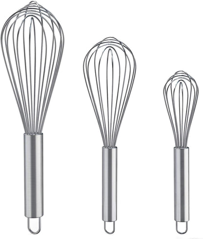 Whisks for Cooking, 3 Pack Stainless Steel Whisk for Blending, Whisking, Beating and Stirring, Enhanced Version Balloon Wire Whisk Set, 8"+10"+12"1