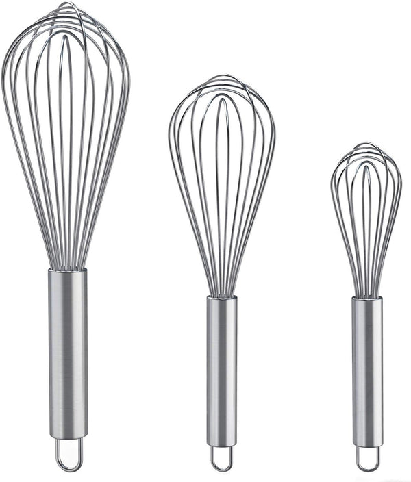 Whisks for Cooking, 3 Pack Stainless Steel Whisk for Blending, Whisking, Beating and Stirring, Enhanced Version Balloon Wire Whisk Set, 8"+10"+12"1