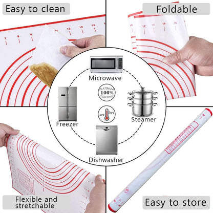 Rolling Pin and Silicone Pastry Mat Set with Adjustable Thickness Rings | Roll Dough to Perfect Size & Thickness, Stainless Steel Dough Roller for Baking Fondant, Pizza, Pie, Pastries, Pasta, Cookies5