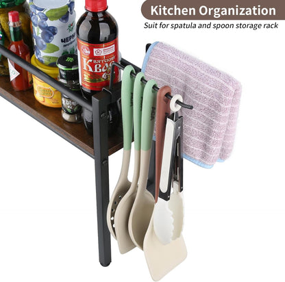 Spice Rack Shelf for Kitchen Stove, over the Stove Shelf with 4 Hooks Extra Storage Countertop, Rustic Wood & Solid Metal Commbined Stove Shelf for Storage Seasoning, Easy to Assemble5