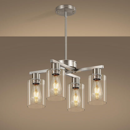 4-Light Brushed Nickel Dining Room Chandelier, Modern Glass Pendant Light1