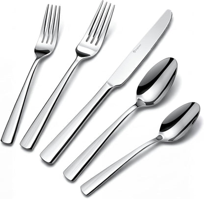 Silverware Set for 8, 45 Piece Stainless Steel Kitchen Utensils Cutlery Set | Gift Package for Wedding Housewarming, Heavy-Duty Steak Knife Fork and Spoon, Dishwasher Safe, Ergonomic Design, Flatware Set1