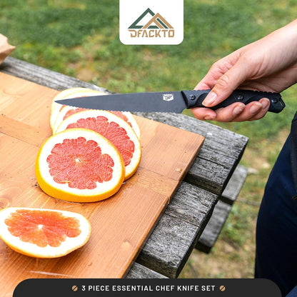 Premium Rugged 3-Piece Kitchen and Camping Knife Set, High Carbon Stainless Steel, G10 Handles, Full Tang - BBQ, Tactical, Outdoor Cooking - Includes 8" Chef, 6" Utility, 3.5" Paring - Black6