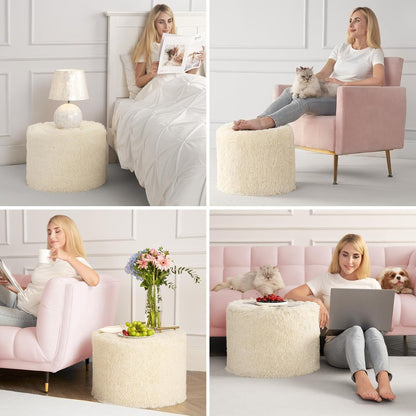 round Pouf Ottoman Foot Rest, Footstool, 17 X 14 Inch, Beige | High-Density One-Piece Foam, Firm & Stable, for Couch, Bedroom, Living Room, Mechine Washable Cover8