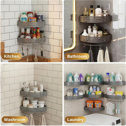 3-Tier No-Drill Storage Caddy with Hooks&Towel Bar,Organizing Solution for Bathroom,Shower&Kitchen,Holds Shampoos,Soaps,Sponges&Cleaners,Triangle6