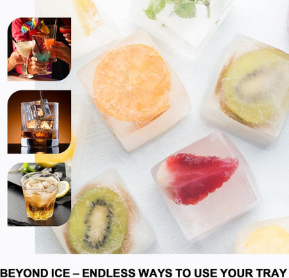 3 Packs Large Ice Cube Molds with Stackable Lid,Silicone Ice Cube Tray for Freezer,Big Square Ice Tray for Whiskey,Cocktails,Bourbon and Soups (Neutral)6