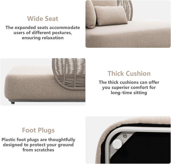 3 Pieces Outdoor Patio Furniture Set Modern Conversation Sofa Set Beige6