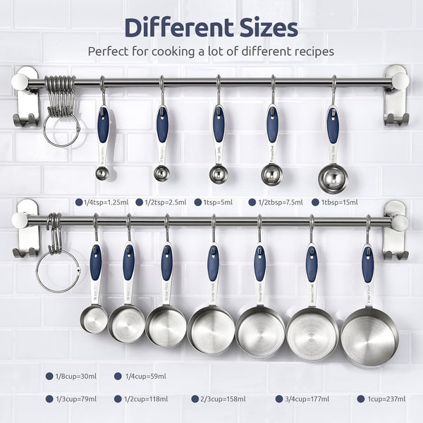 Measuring Cups Spoons Set, 18/8 Stainless Steel, 12Pc/Midnight Blue2
