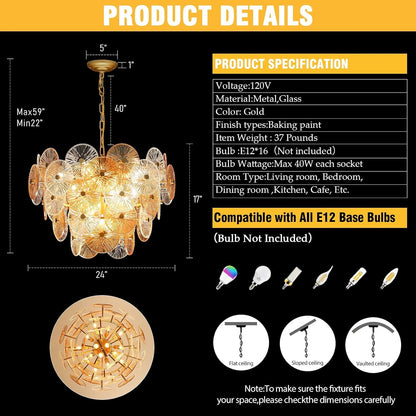 24" 16-Lights Gold Chandeliers for Dining Room Light Fixtures over Table5