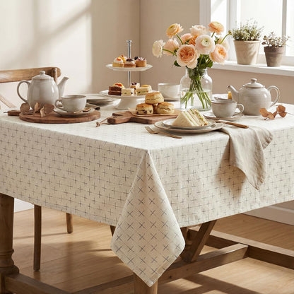 White Cross-Star Table Cloth, 60×84 Inch, Rectangular2