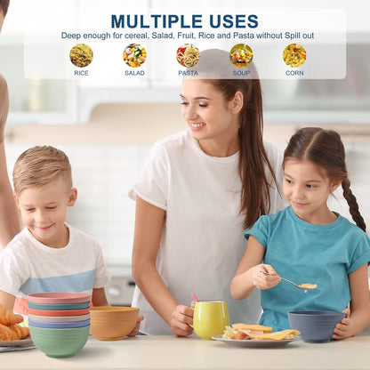 BPA Free Unbreakable Wheat Straw Cereal Bowls - Microwave & Dishwasher Safe Soup and Salad Bowls, Set of 8, 26Oz, Multicolor6