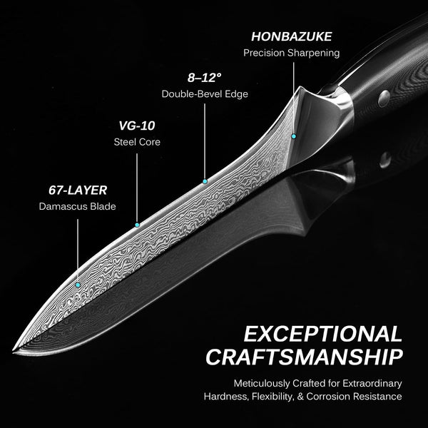 Boning Knife - 7" - Shogun Series - Japanese Style VG10 Steel Core Forged Damascus Blade - with Sheath & Case3