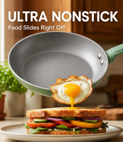 Non Stick Frying Pan Skillet,Egg Pan,Green Omelet Pan,Pfoa Free,11 Inch Ceramic Frying Pan,Induction with All Cooktops,Non-Slip Grip.3