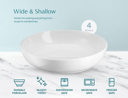 Pasta Bowl, Salad Bowls, Bowls, Serving Bowls, Soup, Ceramic, Large Capacity, Microwave & Dishwasher Safe, Set of 4, 40 Oz, (White)7