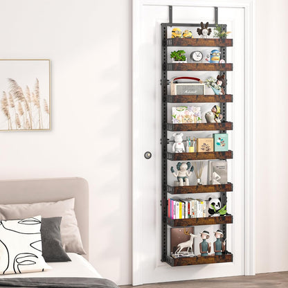 8-Tier over the Door Pantry Organizer, Adjustable Wooden Basket4