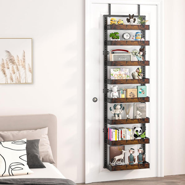8-Tier over the Door Pantry Organizer, Adjustable Wooden Basket4