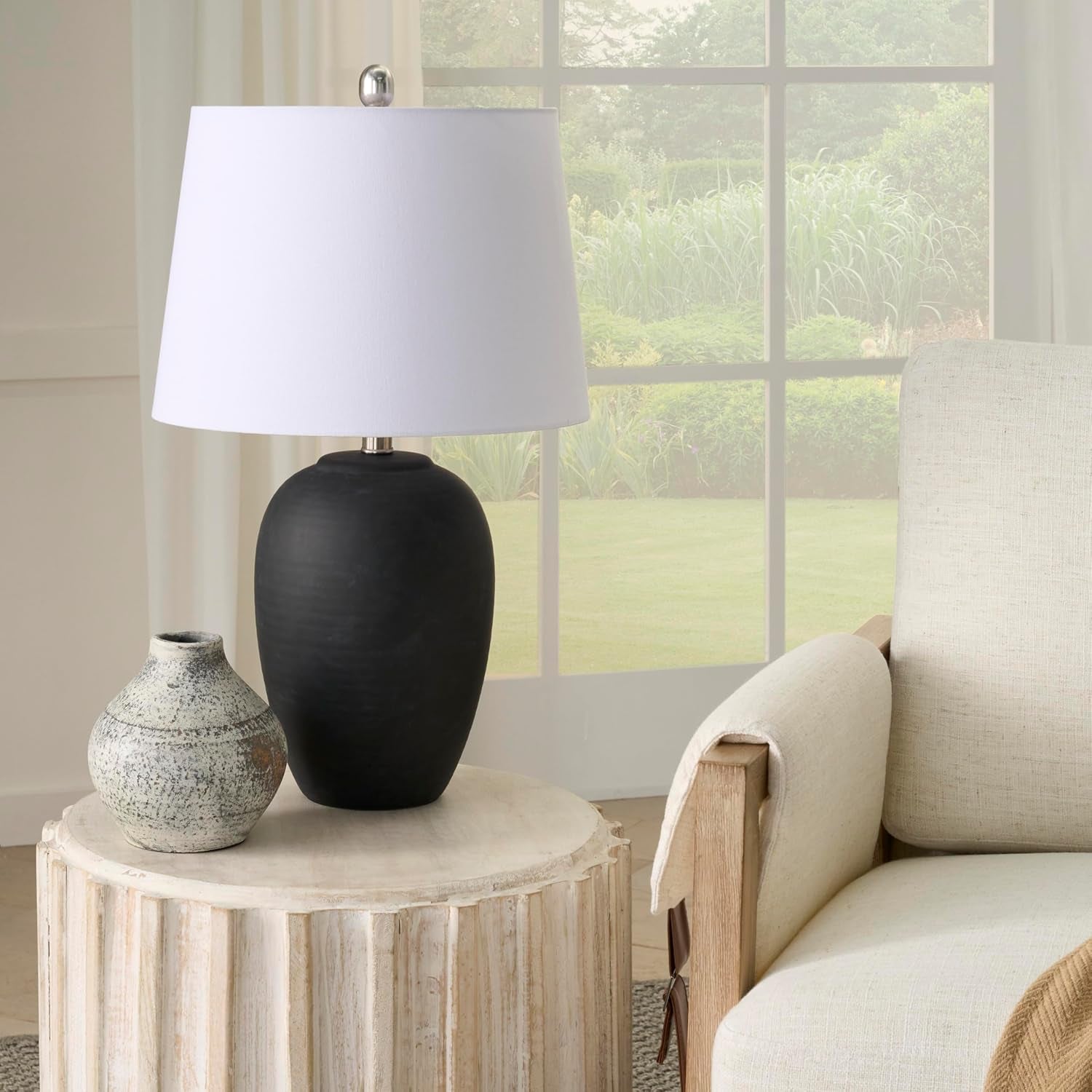 home-23-black-vintage-distressed-ceramic-pot-table-lamp-for-bedroom-living-room-end-table-with-white-tapered-drum-shade