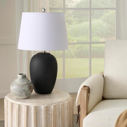 Home 23" Black Vintage Distressed Ceramic Pot Table Lamp for Bedroom, Living Room, End Table, with White Tapered Drum Shade1