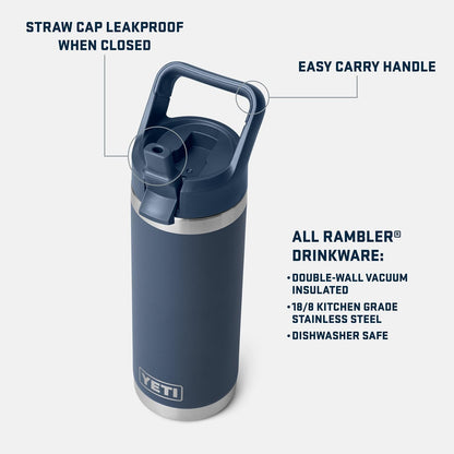 Rambler 18 Oz Bottle, Vacuum Insulated, Stainless Steel with Straw Cap, Navy2