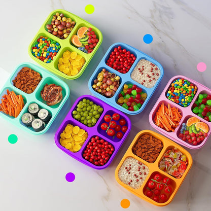 6 Pcs Bento Snack Containers, Reusable 4 Compartment Food Storage Container with Lids, Divided Lunchable Container, Freezer, Microwave & Dishwasher Safe (6 Color)7