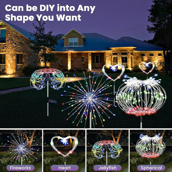 Solar Garden Lights Outdoor Waterproof, 2 Pack 200 LED Colorful Solar Firework Lights, 8 Modes Twinkling Fairy Lights Decorative for Yard Patio Pathway Garden Labor Day Decor7