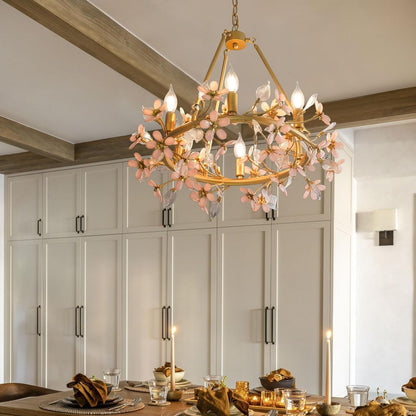 Gold Tree Branch Pink Crystal Chandelier, Grace Flower Chandelier, 6-Light Girl'S Room Chandelier, Hanging Light Fixture Bedroom for Dining Living Room Nursery Kid'S Room Entryway, E12 Bulb Included8