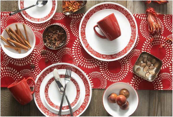 Livingware 16-Piece Dinnerware Set, Bandhani, Service for 42