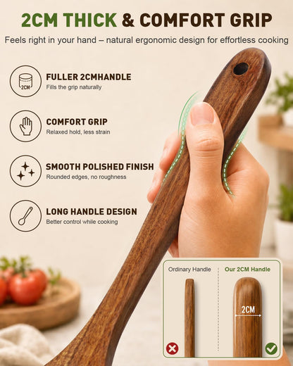 100% Premium Solid Teak Wooden Utensil Set with Holder, 7 PCS6