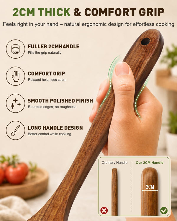 100% Premium Solid Teak Wooden Utensil Set with Holder, 7 PCS6