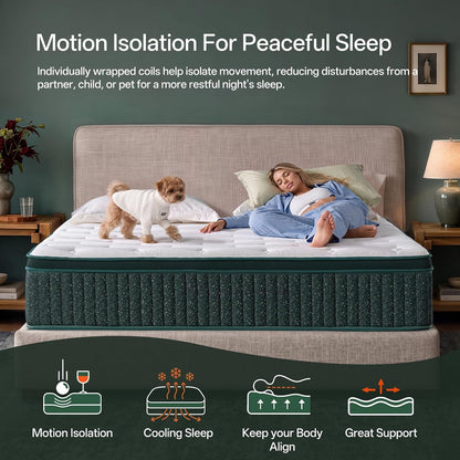 King Size Mattress, 12 Inch King Mattress in a Box, Cooling Gel Memory Foam Hybrid Mattress with Pocketed Coils, Medium Firm Feel, Certipur-Us Certified, Pressure Relief, Motion Isolation8