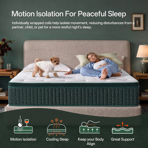 King Size Mattress, 12 Inch King Mattress in a Box, Cooling Gel Memory Foam Hybrid Mattress with Pocketed Coils, Medium Firm Feel, Certipur-Us Certified, Pressure Relief, Motion Isolation8