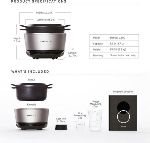 Musui–Kamado Cast Iron Induction Cooker, Charcoal | Precision Temperature Control, Waterless Cooking, Non-Toxic Enameled Cast Iron Pot, Japanese Multicooker & Rice Cooker (120V)6