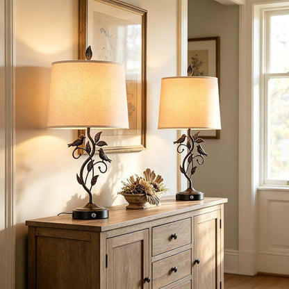 27" Touch Farmhouse Bird Table Lamps for Living Room with 2 USB C+A Ports8