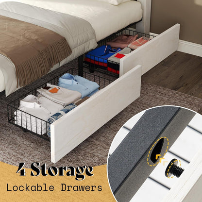 Full Size Farmhouse Bed Frame with 4 Drawers & Barn Door Headboard4