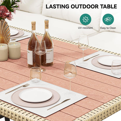 L-Shaped Rattan Patio Furniture Set Light Brown Beige3