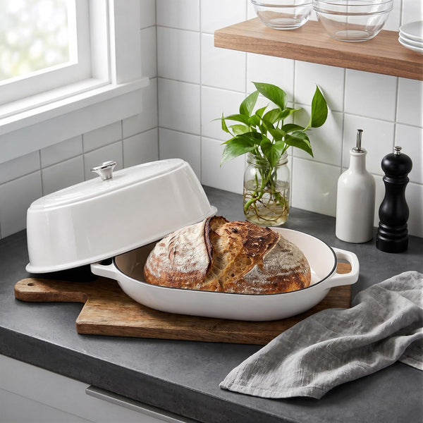 Enameled Cast Iron Dutch Oven Pot with Dome Lid, Oval Bread Oven for Homemade Sourdough Bread Baking, Oven Safe up to 500°F, 6 Quart, White4